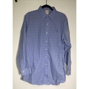 Brooks Brothers Button Down Shirt Men's 16-33 Blue Plaid Traditional Fit Cotton